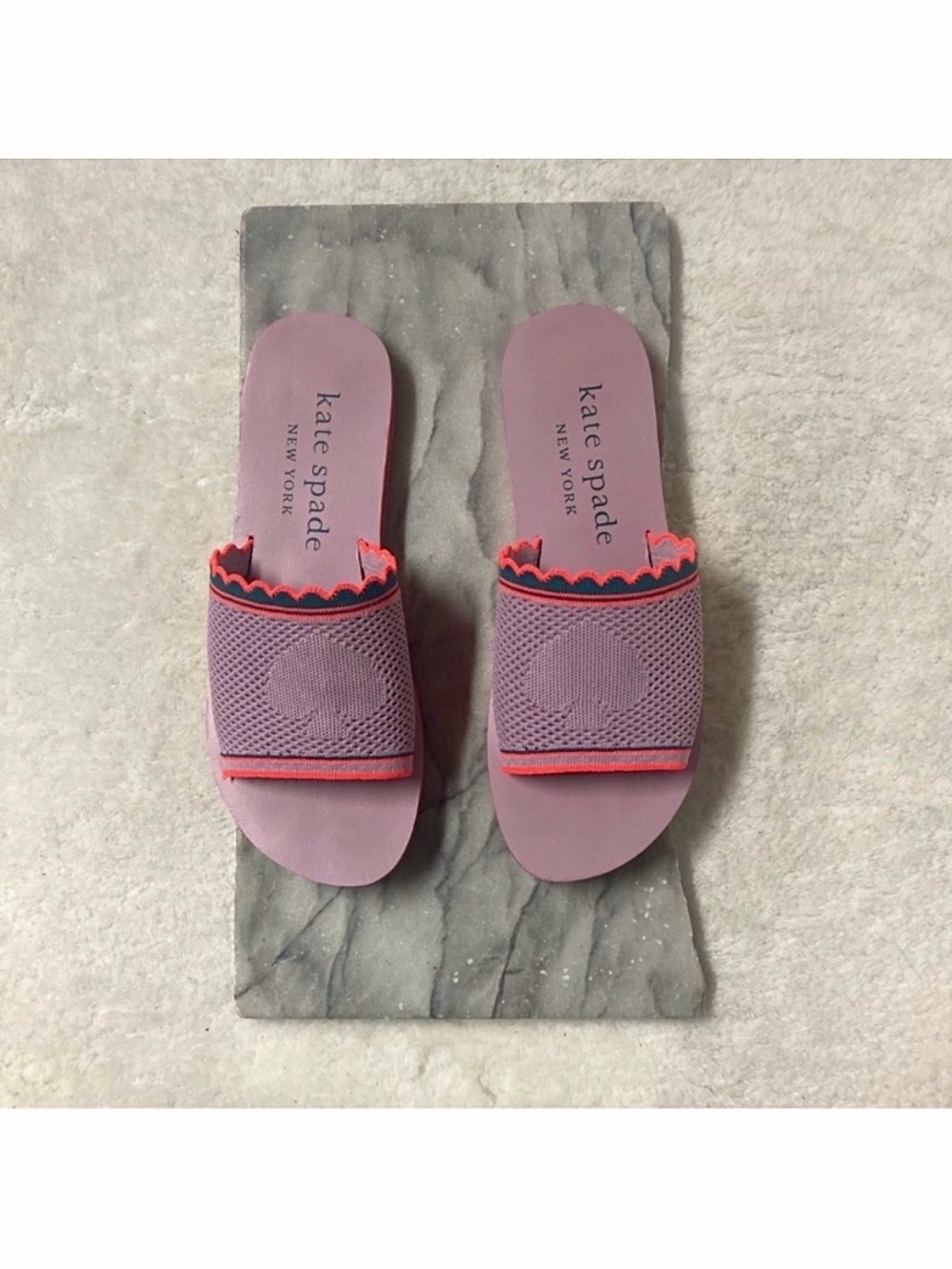 Kate Spade Festival Knit Slide Sandals Size 10 Lavender Neon Orange